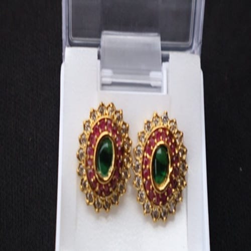 KAVALI Emerald and Ruby Stud Earrings in Gold Setting