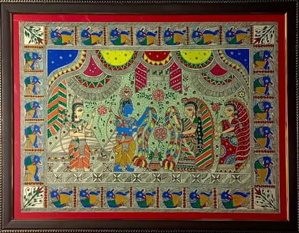 Traditional Madhubani Painting – Ram Sita Wedding with Mandala.
