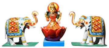 Handcrafted Lakshmi Idol with Elephant Figurines - Indian Deity Set