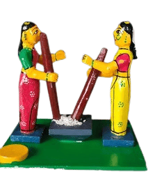 Handcrafted Wooden Village Work Doll Set - Indian Folk Art