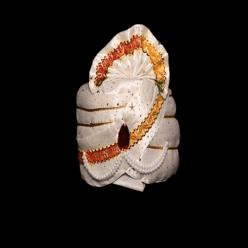 KAVALI Elegant Cream Turban with Golden Embroidery and Pearls