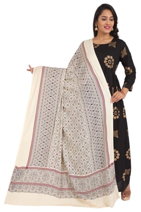 Amrozia Ajrakh Block Print Rayon Dupatta for Women (OffWhite)