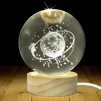 3D Crystal Ball Night Light, Crystal Earth Ball Night Lamp with Wooden Base Fantasy Decoration Crystal Ball LED Night Light Bedroom Decor ( Starry Sky )