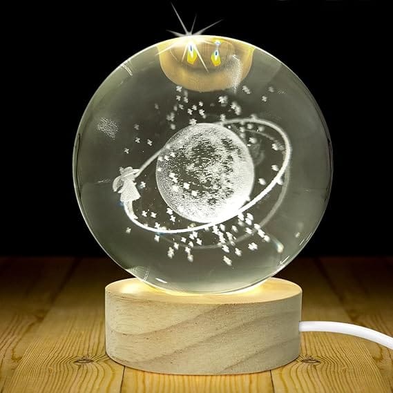 3D Crystal Ball Night Light, Crystal Earth Ball Night Lamp with Wooden Base Fantasy Decoration Crystal Ball LED Night Light Bedroom Decor ( Starry Sky )