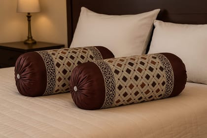 Burgundy Decorative Bolster Pillows with Geometric Pattern Burgundy Decorative Bolster Pillows with Geometric Pattern