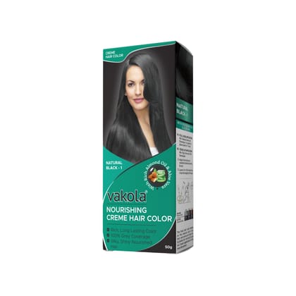 Vakola Natural Black Hair Color Cream – Pack of 1 (100ml) | Permanent, Long-Lasting Grey Coverage with Almond Oil & Aloe Vera