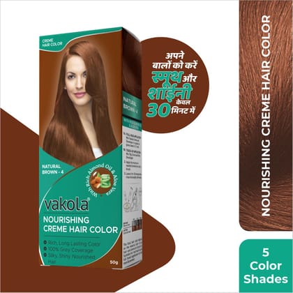 Vakola Natural Brown Hair Color Cream – Pack of 1 (100ml) | Permanent, Long-Lasting Grey Coverage with Almond Oil & Aloe Vera