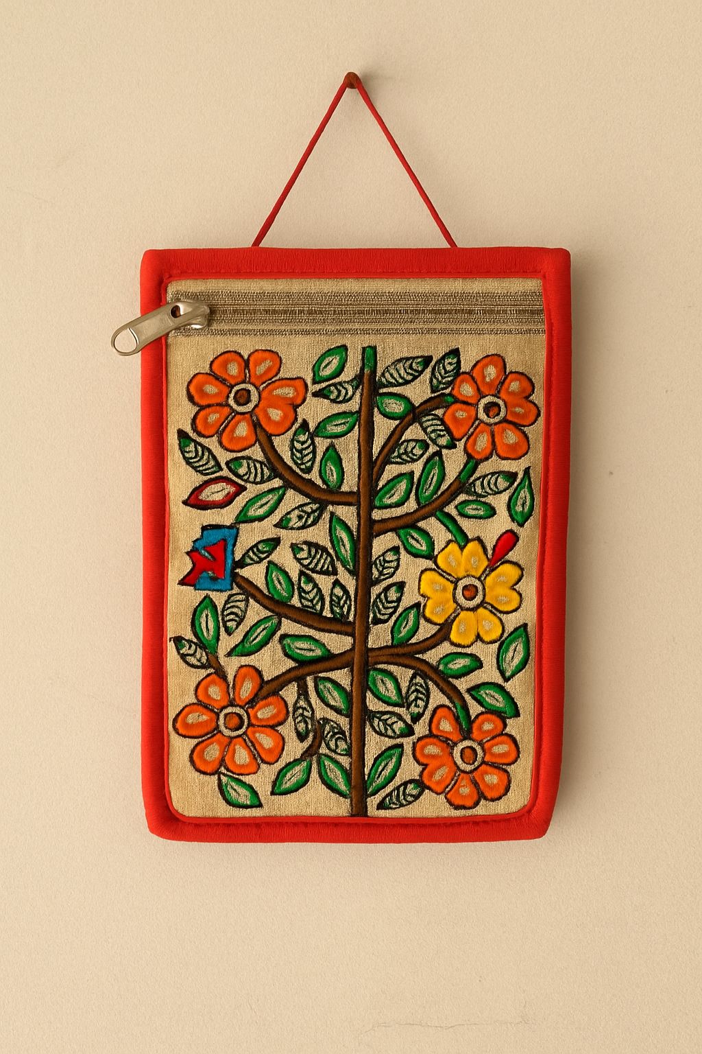 Floral Embroidered Zipper Pouch