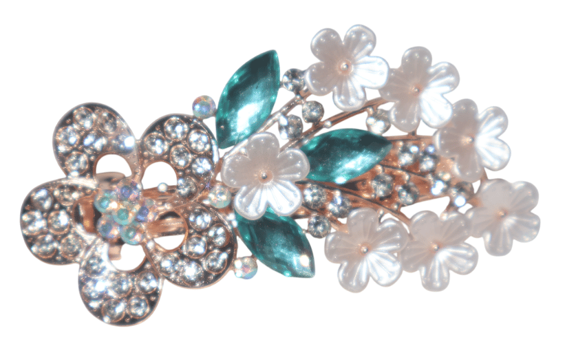 Floral Embellished Rose Gold Hair Clip with Crystals