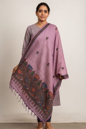 Handloom Stole with Hand-Painted Design