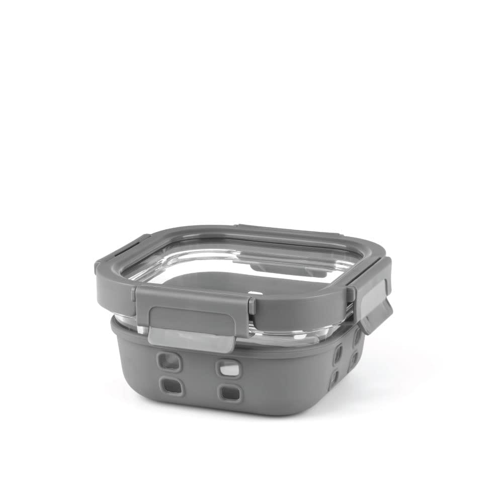 Borosil Klip N Store Plus 520 ml Square Glass Food Storage Container with Air Tight Glass Lid | Transparent