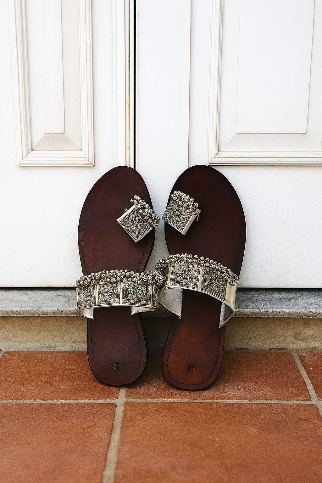 Handcrafted Brown Leather Sandals with Silver Embellishments