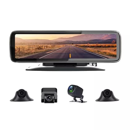 AUSHA 360° 4 Channel Car Dash Camera with 12 Inch Touch Screen | Night Vision, Parking Assist, G-Sensor