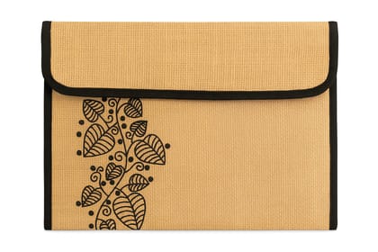Handcrafted Jute Document Pouch with Leaf Motif Handcrafted Jute Document Pouch with Leaf Motif