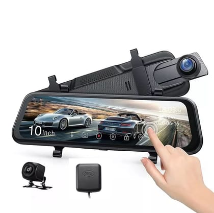 AUSHA 4K UHD Mirror Dash Cam | 10″ Touch Screen, Sony STARVIS Night Vision, GPS & Parking Monitor
