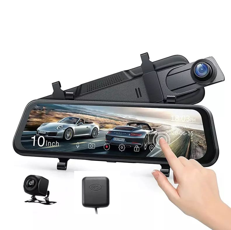 AUSHA 4K UHD Mirror Dash Cam | 10″ Touch Screen, Sony STARVIS Night Vision, GPS & Parking Monitor