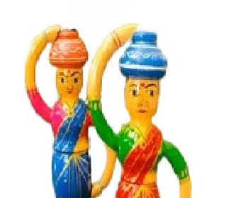 Handcrafted Wooden Indian Pot Lady Dolls - A Celebration of Indian Artistry