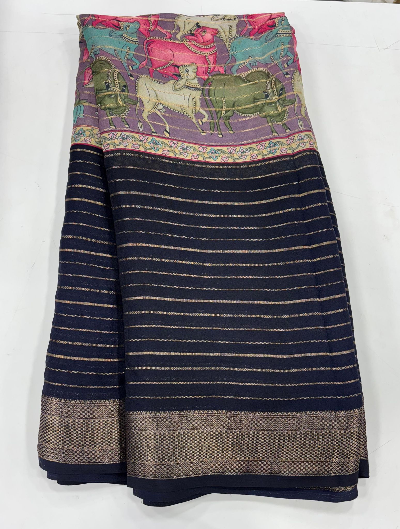 Black Saree with Traditional Motif and Golden Border