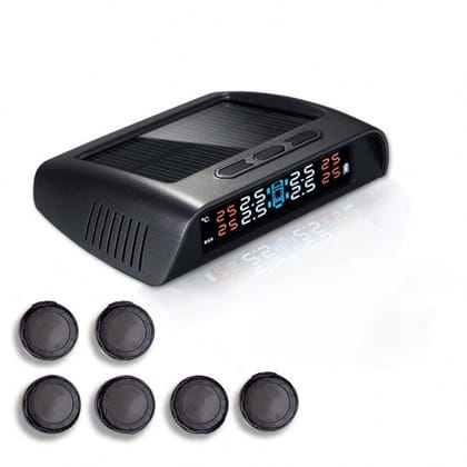 AUSHA Tyre Pressure Monitoring System (TPMS) with 6 External Sensors | Solar & USB Charging, Digital Display