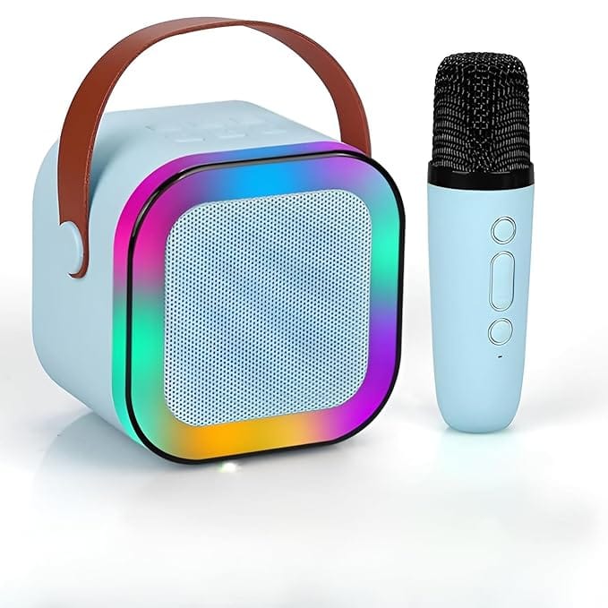K12 Karaoke Speaker for Kids Adults, Mini Portable Bluetooth Speaker with Wireless Mic & Dynamic Lights Birthday Gift for Girls, Boys & Toddlers Ages (Multi Colour)