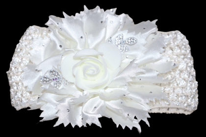 White Floral Baby Headband with Rhinestones