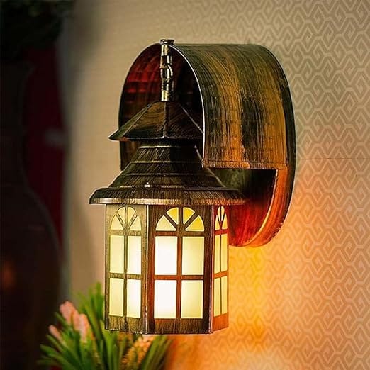 Rustic Wall Lamp for Home Decor Metal Antique Finish Wall Sconce Light Fixture Lantern Design Indoor Decorative Wall Light Perfect for Living Room, Bedroom, Hallway (Without Bulb)