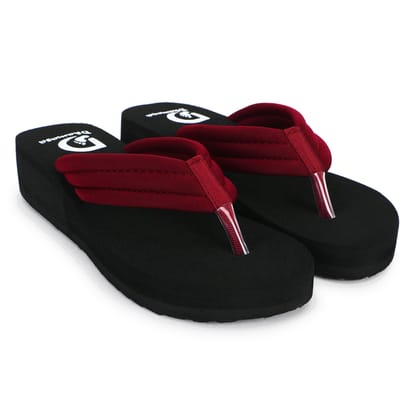 Dhamasa Stylish Black & Maroon Flip-Flops for Ultimate Comfort