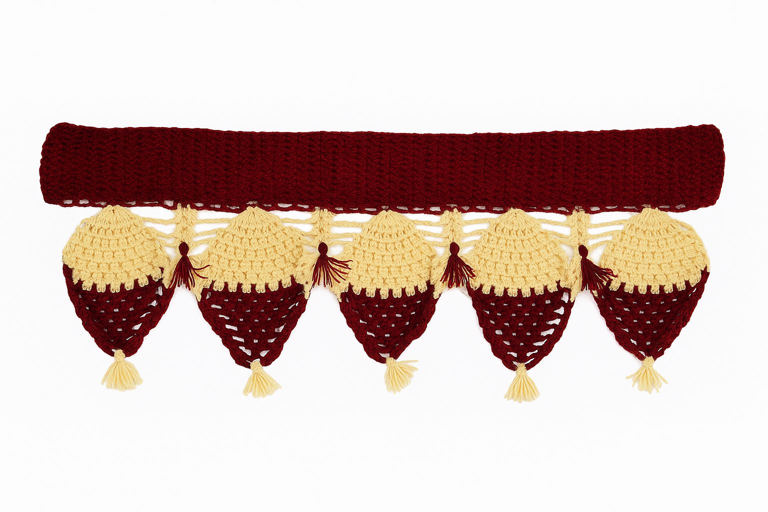 Handmade Crochet Trim - Burgundy & Beige - Vintage Home Decor