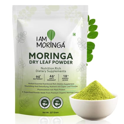 I AM MORINGA | Moringa Dry Leaf Powder, 90+ Nutrients, 46+ Anti-Oxidants, 18 Amino Acids-227gm I AM MORINGA | Moringa Dry Leaf Powder, 90+ Nutrients, 46+ Anti-Oxidants, 18 Amino Acids-227gm