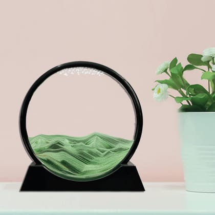 Flixx 3D Moving Sand Art Picture Glass Liquid Painting Natural Landscape Showpieces for Home Decor, Antique Gifts for Kids, Office Desktop Decoration, Desk Table Decorative Items (Green) Flixx 3D Moving Sand Art Picture Glass Liquid Painting Natural Land