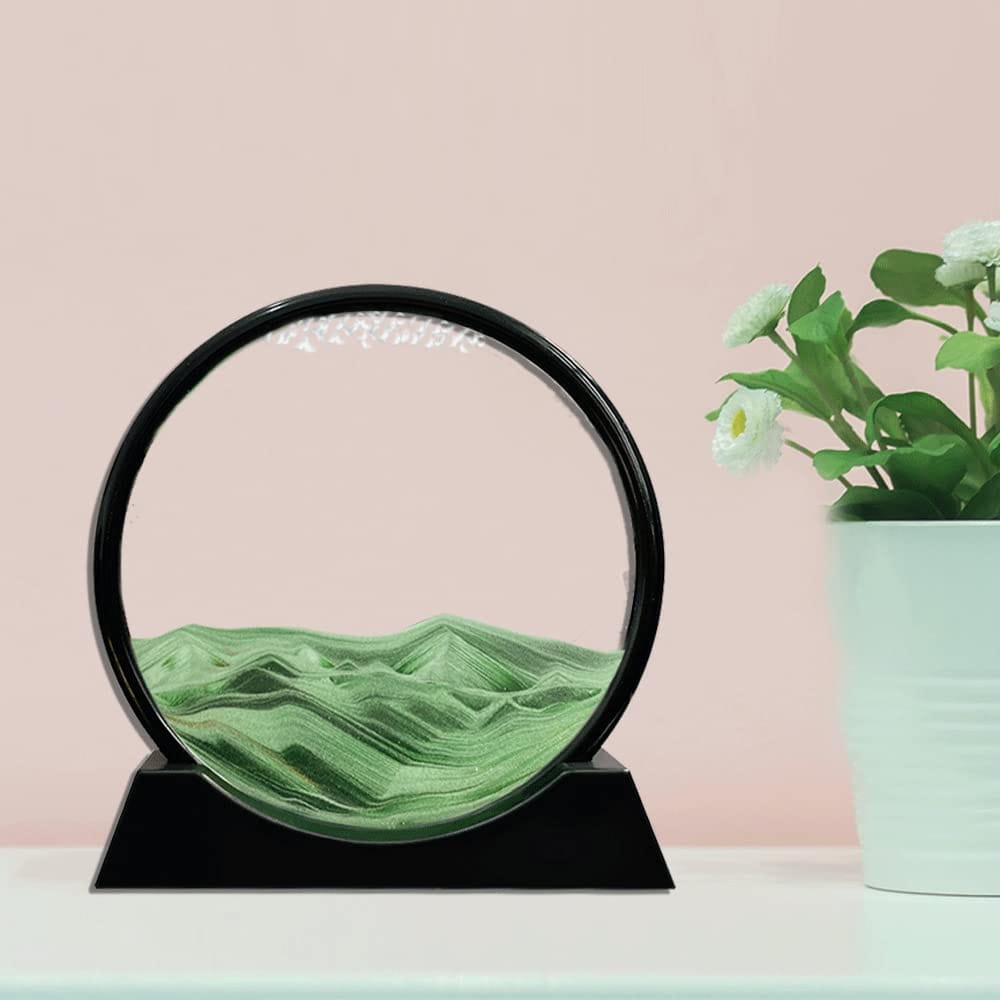 Flixx 3D Moving Sand Art Picture Glass Liquid Painting Natural Landscape Showpieces for Home Decor, Antique Gifts for Kids, Office Desktop Decoration, Desk Table Decorative Items (Green) Flixx 3D Moving Sand Art Picture Glass Liquid Painting Natural Land