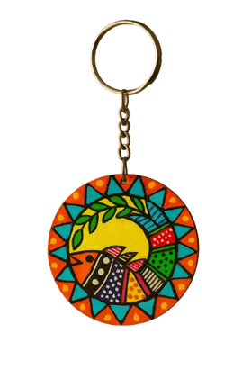 Hand-Painted Wooden Keychain – Madhubani Inspired Hand-Painted Wooden Keychain – Madhubani Inspired