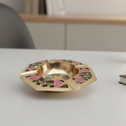 Handmade Brass Ash Tray | Handcrafted Metal Showpiece, Height : 1 Inch (ZMAS382 B)