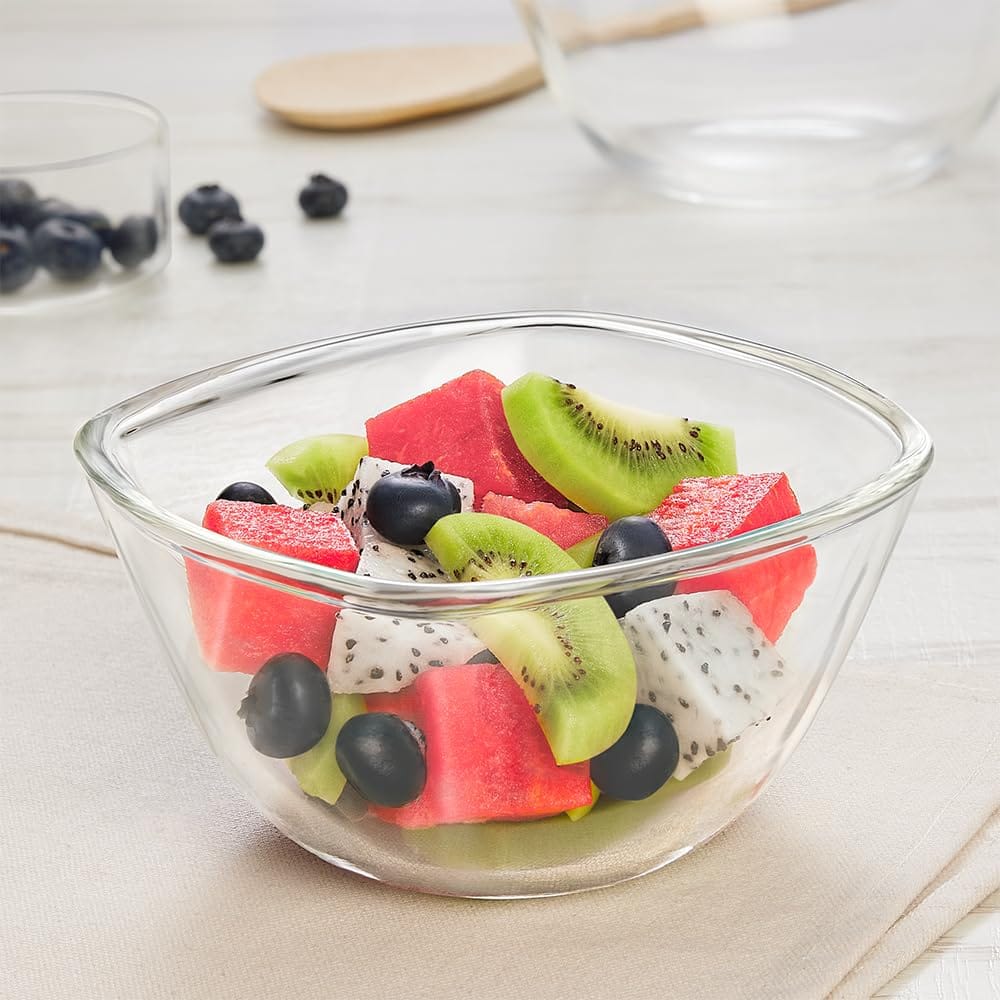 Borosil Square Shape Serving & Mixing Bowl | Borosilicate Glass Bowl for Kitchen & Dinning | Bowl for Mixing Dough, Salad, Batter | Microwave & Dishwasher Safe | Transparent