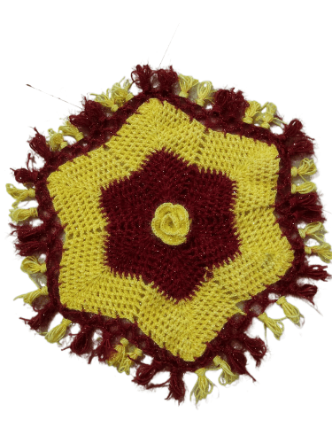 Handmade Crochet Starburst Doily - Maroon & Yellow Floral Design