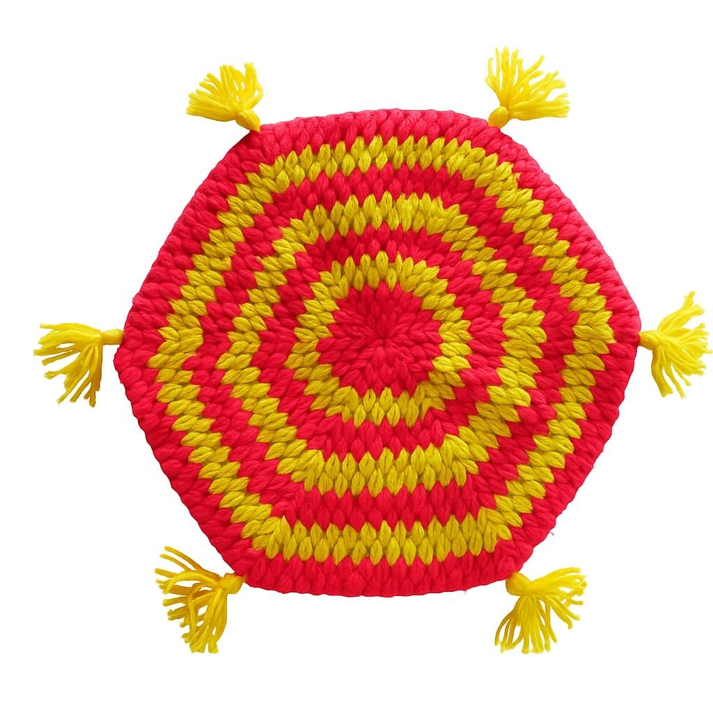 Handmade Crochet Hexagon Coaster with Tassels