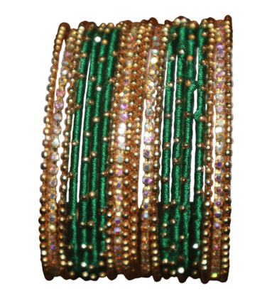 Green and Gold Embellished Bangles Set