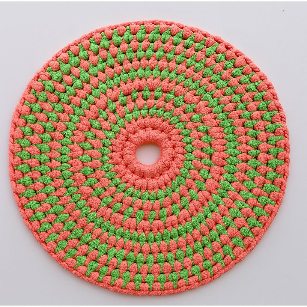 Handmade Crochet Trivet - Coral & Green - Heat Resistant