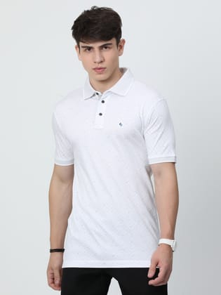 Classic Polo Mens Cotton Half Sleeves Printed Slim Fit Polo Neck White Color T-Shirt | Prm - 786 A Sf P