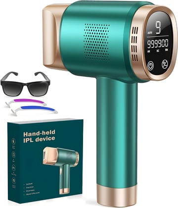 Yuva Pulse IPL Laser Hair Remover for Women & Men | 999999 Flashes | Ice Cooling | Permanent Hair Removal in 8 Weeks | Painless Hair Removal for Face, Body, Bikini, Underarms (Green)