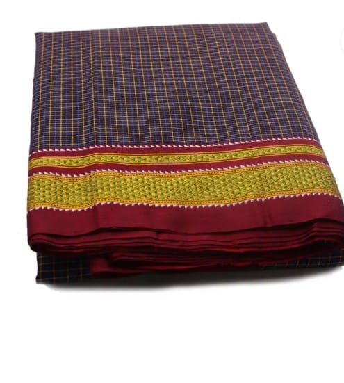 Navy Blue Checkered Saree with Contrasting Border
