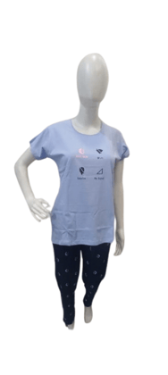 Women’s Cotton Nightwear Set – Light Blue Sleep Mode Printed Top & Navy Pajama Combo