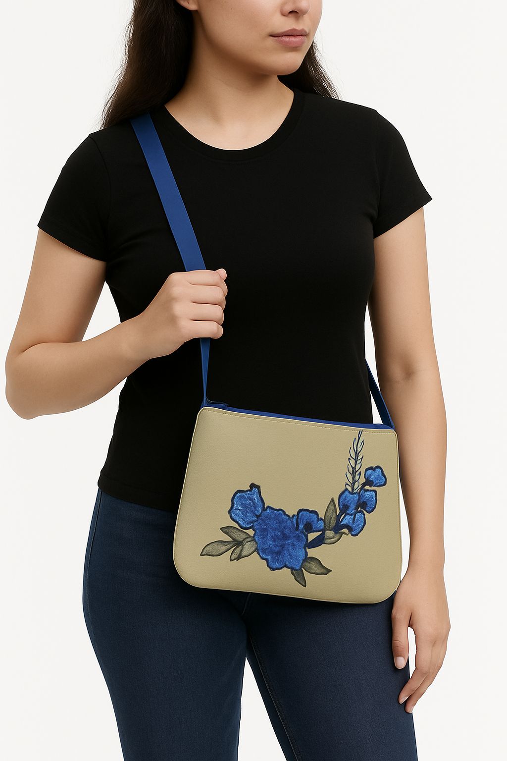 Blue Bloom Embroidered Sling Bag