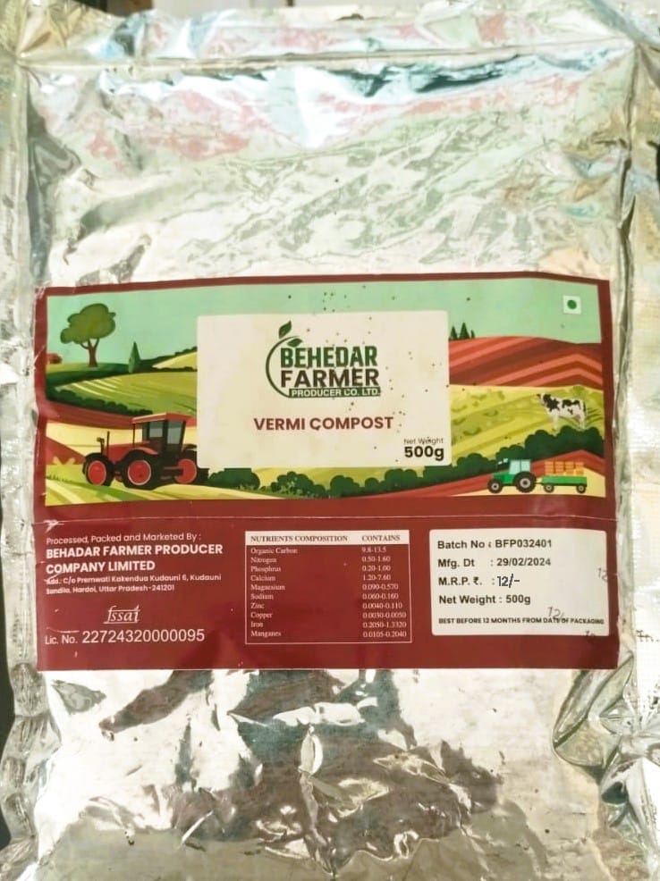 Behadar FARMER Vermi Compost - 500g - Premium Organic Fertilizer