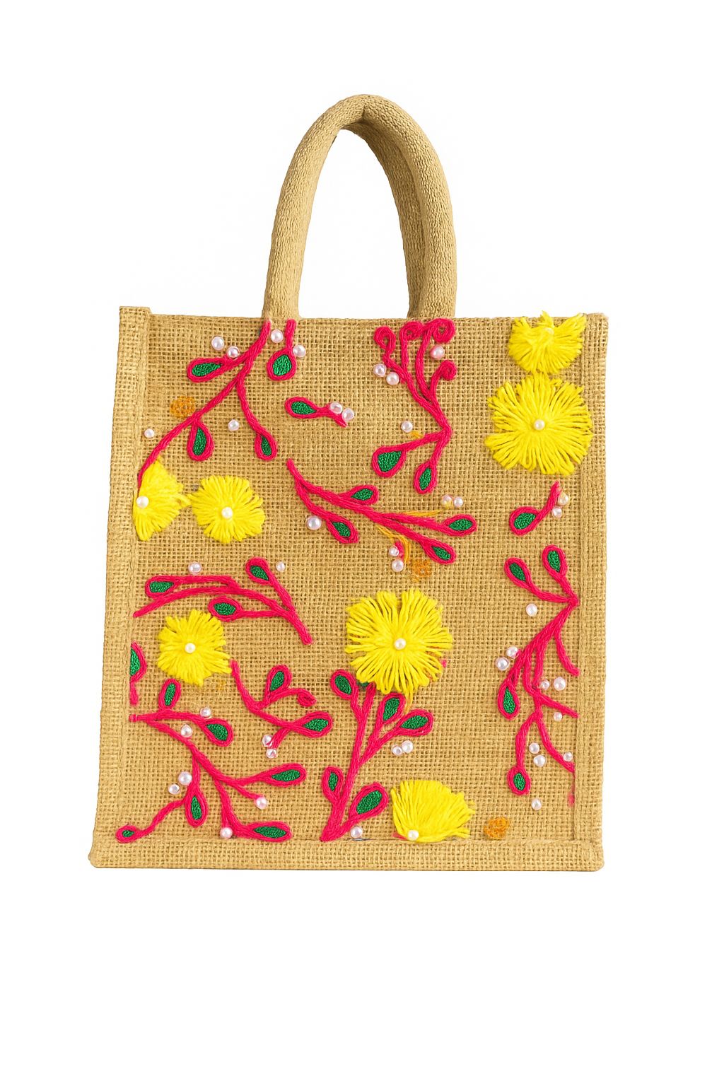 Embroidered Jute Tote Bag