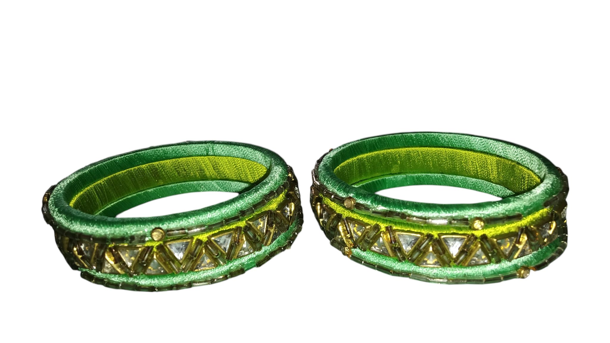 Green Embellished Silk Thread Bangles - Elegant & Stylish