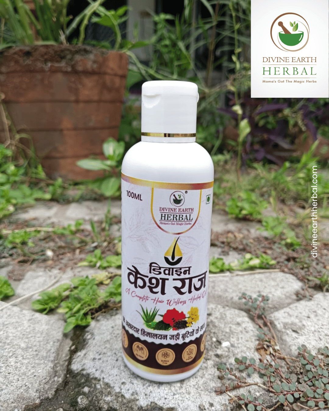 Divine Earth Herbal Kesh Raj Hair Oil – 100ML | Ayurvedic Hair Oil for Hair Growth, Hair Fall Control & Scalp Nourishment | Enriched with 21 Rare Himalayan Herbs