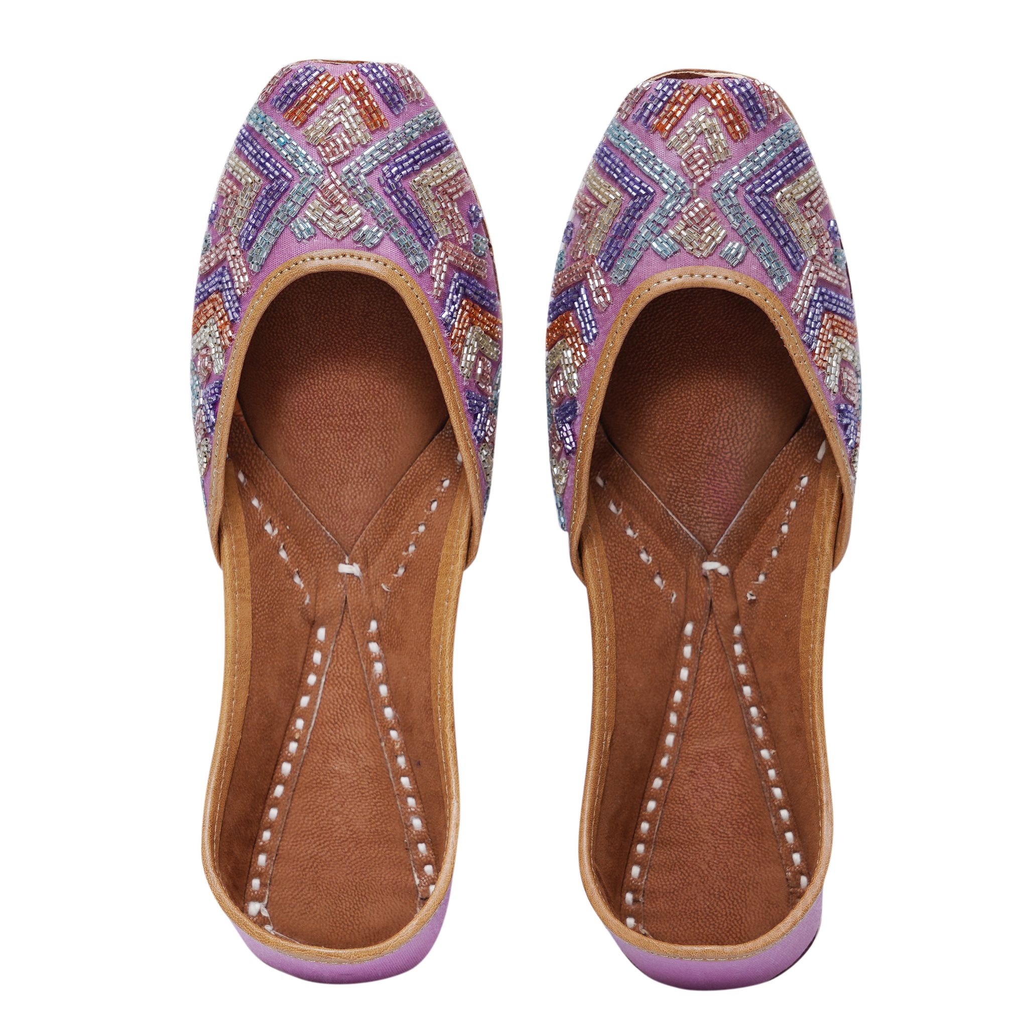 RSK ETHNIC WEAR, Lilac Color Embroidered Handmade Jutti for Women with Soft Leather and Double Cushion