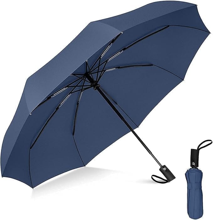 Portable Auto Travel Umbrella - Windproof for Rain, Strong for Wind, Auto Open/Close Button, Perfect Car Umbrella for Men & Women (Black)
