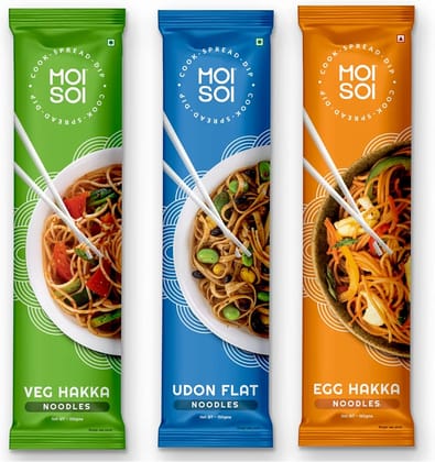 MOI SOI Veg Hakka Noodles + Egg Hakka Noodles + Udon Noodles, 150 g Each, Combo 3 Items